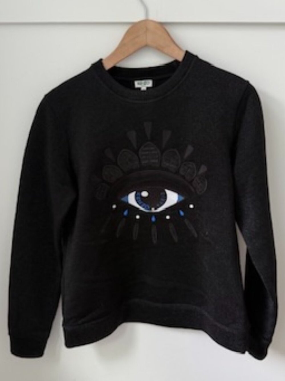 KENZO PARIS Black Embroidered Iconic Eye Crewneck Sweatshirt Size Medium